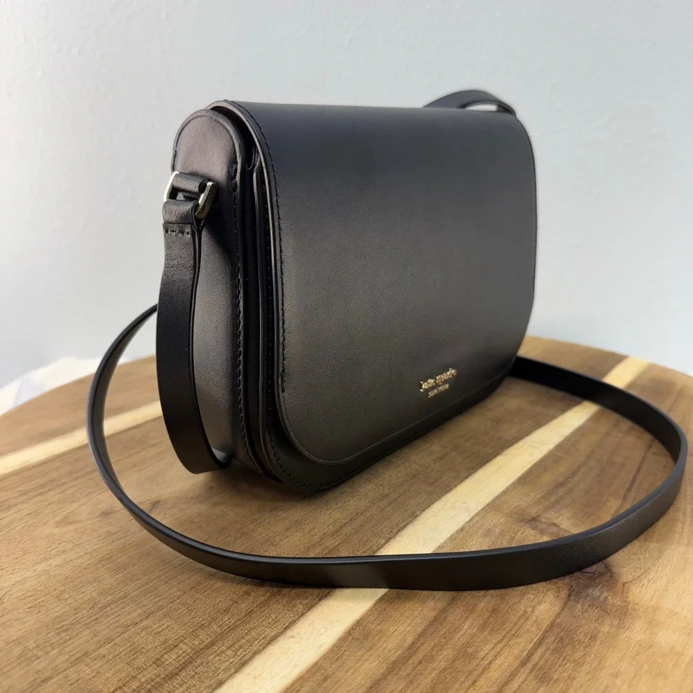Kate Spade New York Nadine Medium Flap Shoulder Bag Black Leather Crossbody Pink